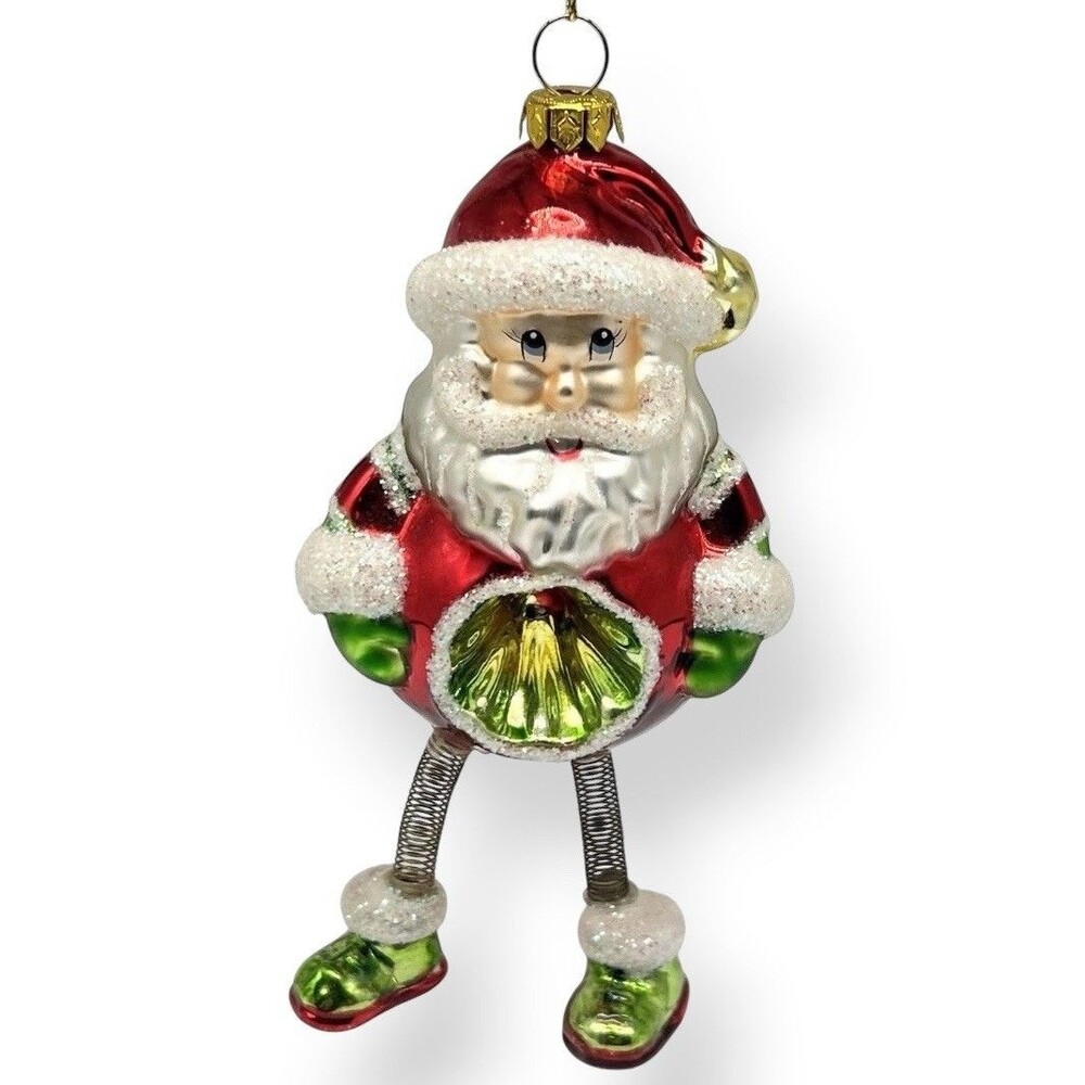 VTG Santa Ornament Reflector Belly Jiggle Legs Christmas OWC Germany Radko Style